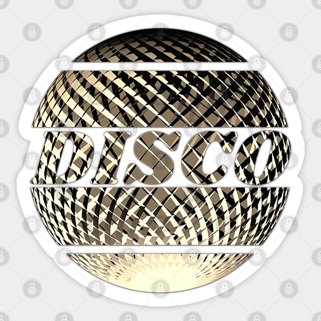 Discoball in gold with inscription "Disco" Sticker by Bailamor